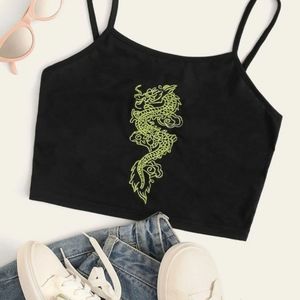 Dragon Embroidery Crop Cami Top